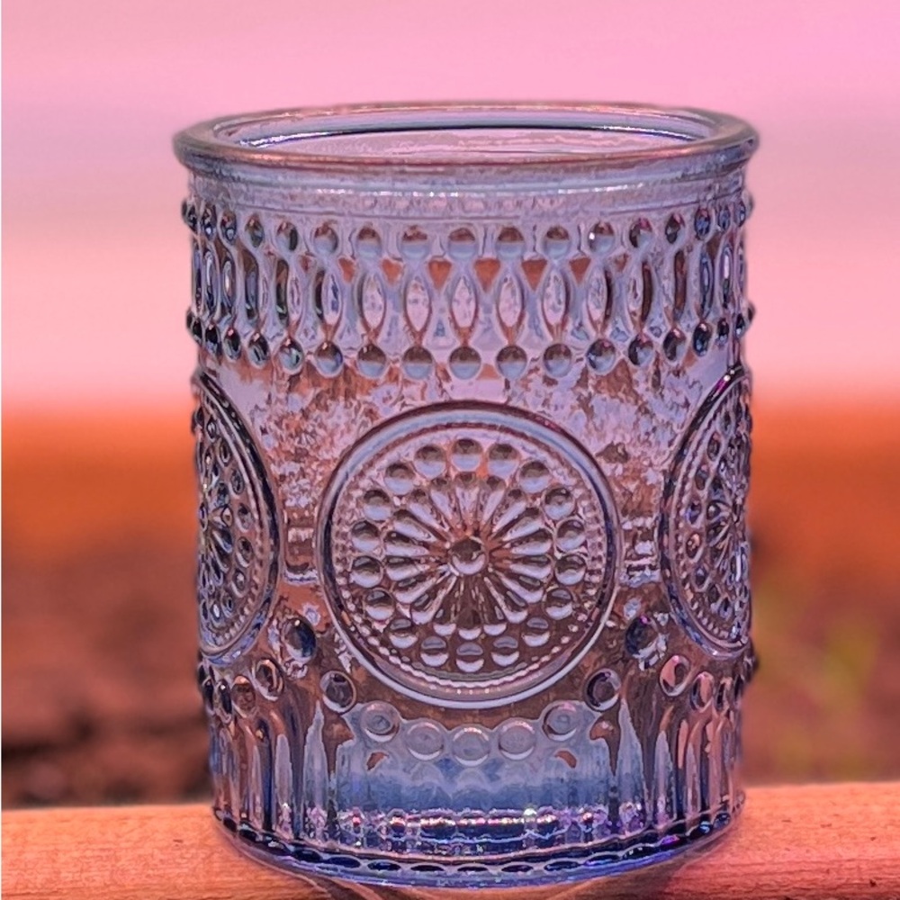 Intricate Blue Glass Tea Light Candle Holder with Textured Design-set of 36
